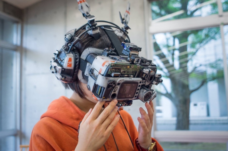 VR Headset, women, mask, 720P, Asian, short hair, cyberpunk