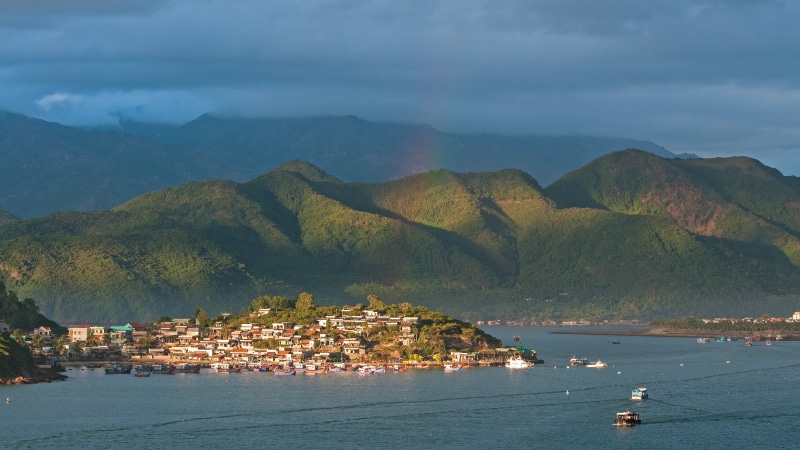 near, near island, IF, nature, water, green, mountain, outdoor, asia, Vietnam, travel, Landscape, green mountain, photo, ED, sea  water, Nha Trang, rainbow  blue