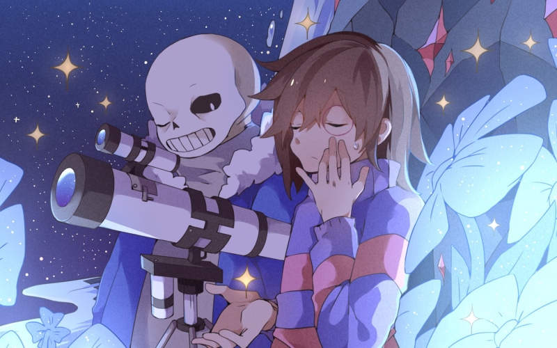 blue, night, waist up, technology, leisure activity, young adult, nature, Video Game, celebration, men, emotion, smiling, Sans (Undertale), adult, fun