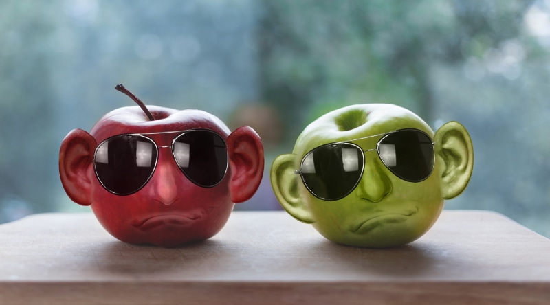 manipulation, wearing, close-up, photoshop, nature, red, green, no people, apple, 4K, tree, kernobstgewaechs, vitamins, autumn, table, healthy, creative