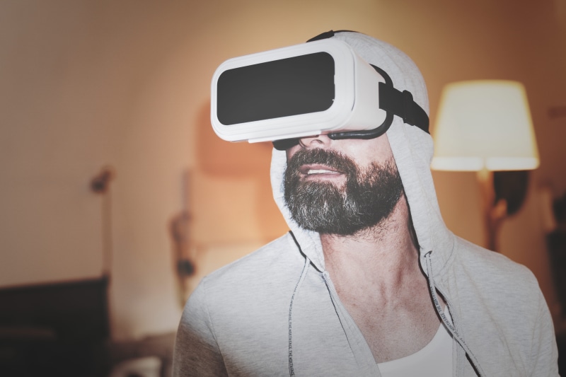 3-d glasses, mature adult, reality, hands-free device, lifestyles, virtual reality, telephone, headshot, mature men, man, hoodie, portrait, movie, gray