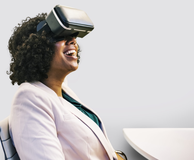 wireless technology, wear, vr, virtual reality, girl, vr headset, hairstyle, 4K, woman, smiling, wearing, cyberspace, innovation, communication, looking away