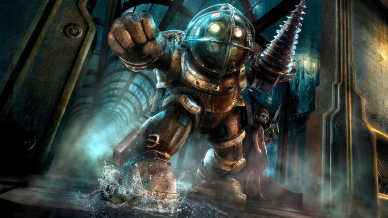 machinery, bioshock, macro, equipment, pipe - tube, weapon, built structure, day, power, metal, big daddy, robot, industry, color Image, indoors, armed Forces