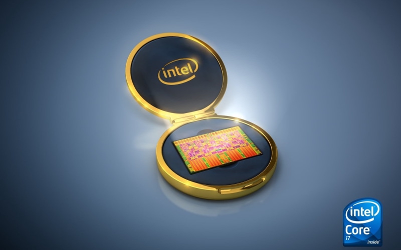 logo, blue, gold, no people, high angle view, blue background, close-up, reflection, red, colored background, backgrounds, gold Colored, intel