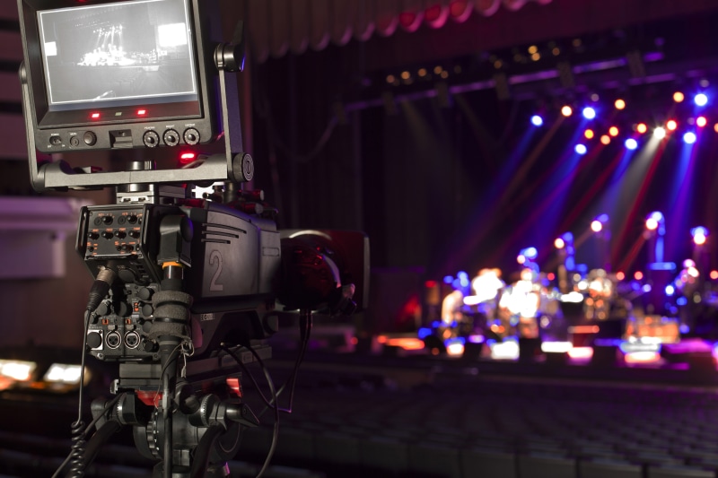 hi-tech, shooting, devices, A TV camera, hall, music, blur, video, lighting, colorful, professional, rehearsal, concert, technology, 5K, scene