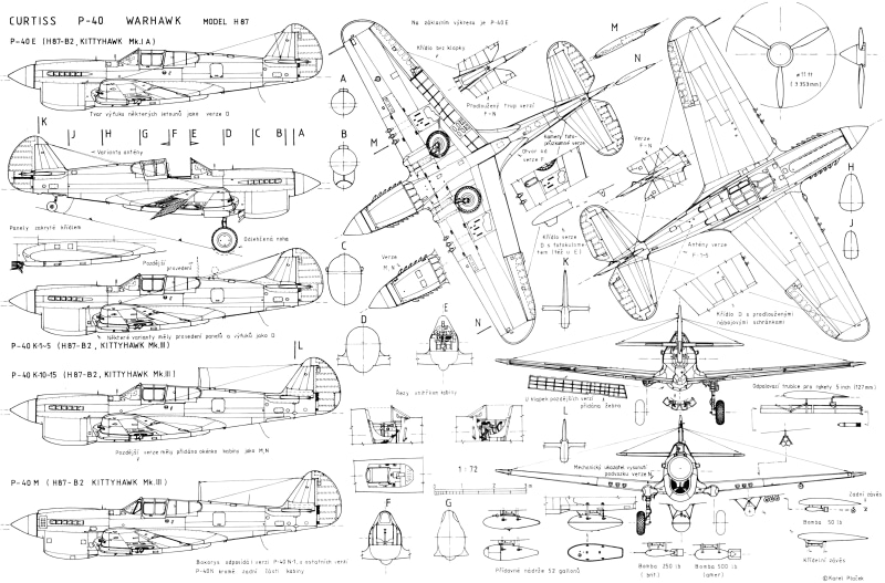 Curtiss P-40 Warhawk, Military, 4K, Schematic