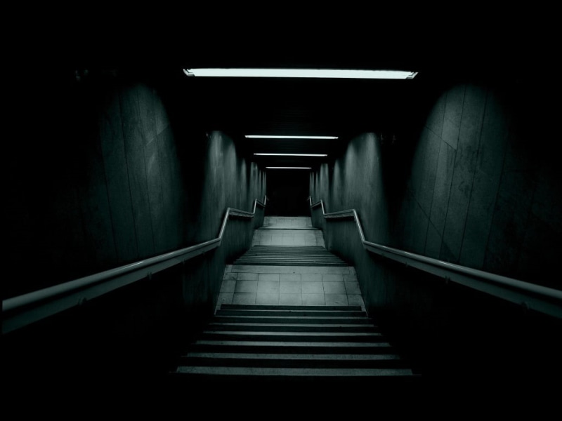 illuminated, empty, gray, absence, light, underpass, stairs, public transportation, staircase, steps and staircases, frame, no people, indoors, transportation