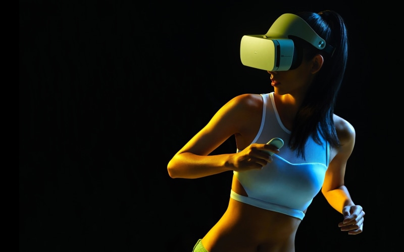 healthy lifestyle, vitality, three quarter length, standing, obscured face, copy space, mi, 2K, yellow, reality, holding, virtual, sport, indoors, lifestyles