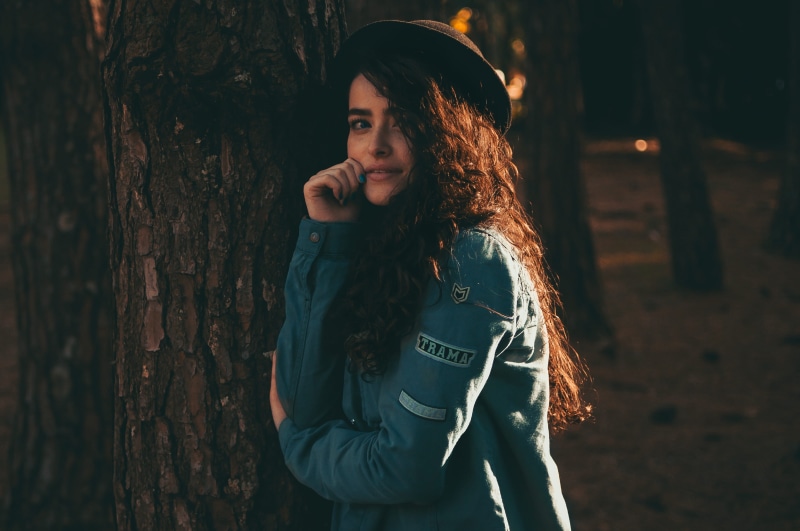 nature, person, three quarter length, forest, woman, hairstyle, wearing, close-up, trunk, lifestyles, standing, front view, teenager, beauty, portrait