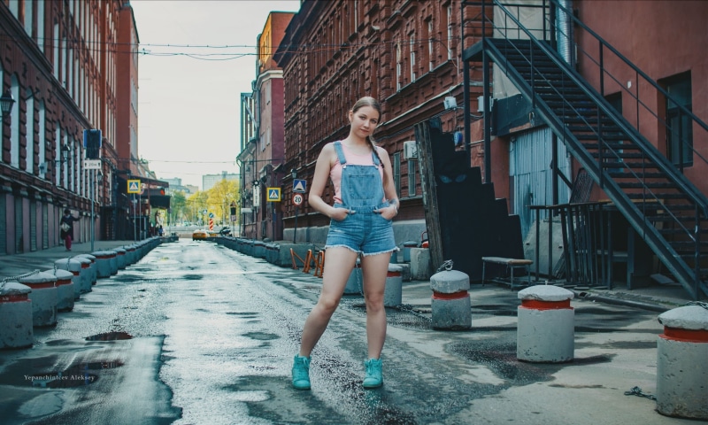 outdoors, hairstyle, sneakers, braids, full length, model, young women, day, women, beautiful woman, tank top, 1080P, building exterior, blonde, casual clothing