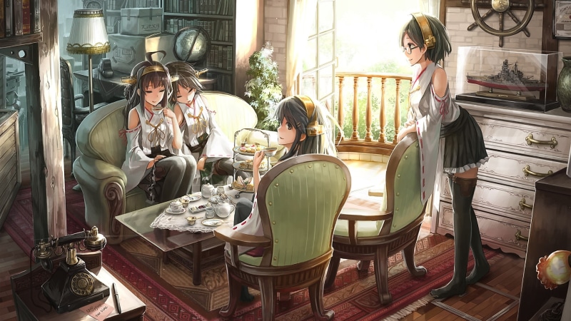 real people, 1080P, group of people, Kantai Collection, food and drink, young adult, table, Kongou (KanColle), Shimakaze (Kancolle), standing, Haruna (KanColle)