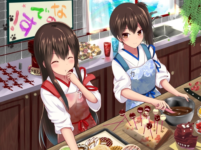 Kantai Collection, cooking, Akagi (KanColle), Kaga (KanColle), 720P