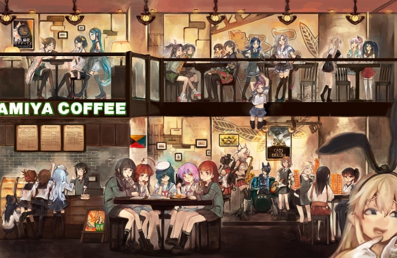 Yamato (KanColle), Kitakami (KanColle), 1080P, Kiso (KanColle), Verniy (KanColle), Error Musume, Akagi (KanColle), men, Yura (KanColle), restaurant, Souryuu (KanColle)