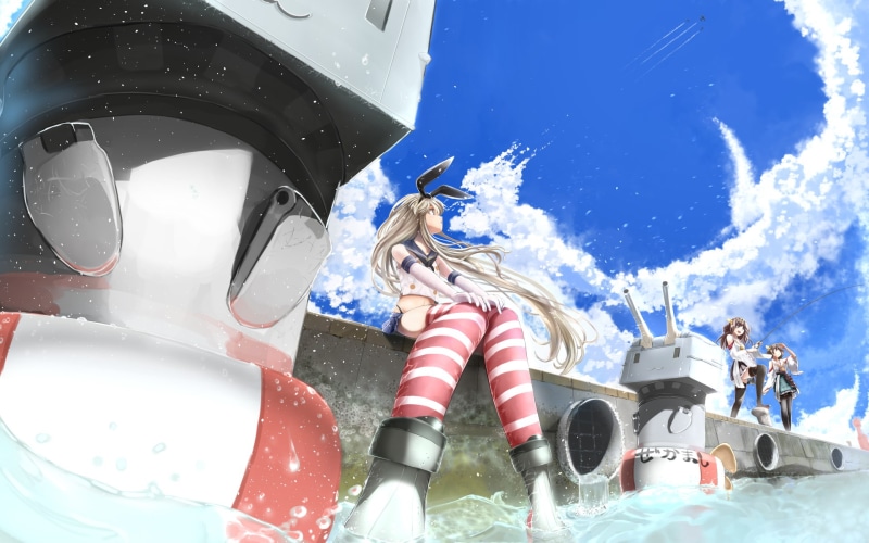 eyewear, anime, Shimakaze (Kancolle), lifestyles, Kongou (KanColle), females, people, leisure activity, water, transportation, child, Kantai Collection