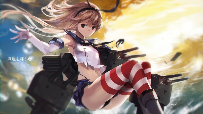 Kantai Collection, anime, swd3e2, thigh-highs, anime girls, long hair, headband, Rensouhou-chan, blonde, 720P, Shimakaze (Kancolle)