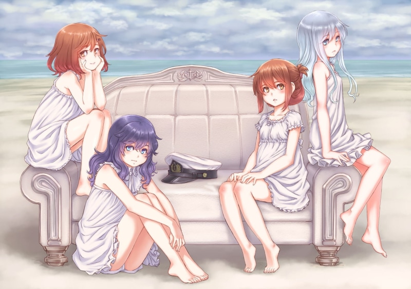 Kantai Collection, girls, lifestyles, women, young adult, group of people, sister, Hibiki (KanColle), full length, child, 720P, Inazuma (KanColle), Akatsuki (KanColle)