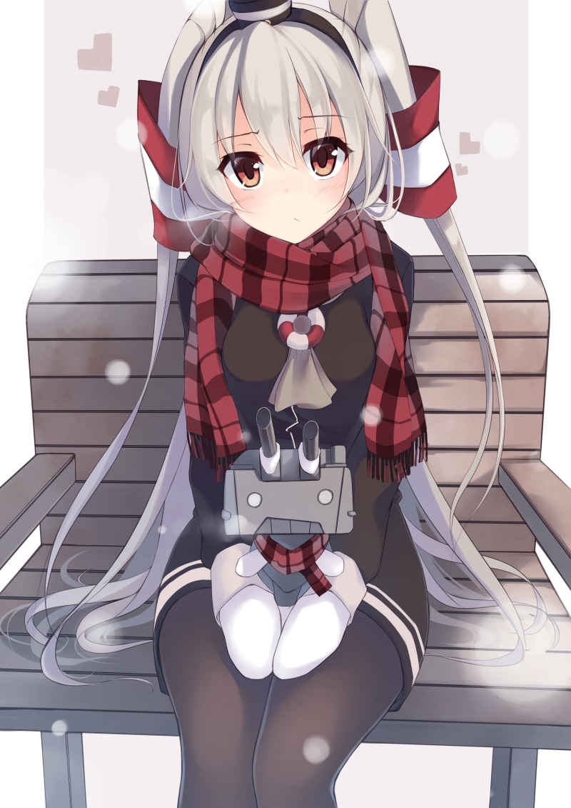 red eyes, anime, long hair, Kantai Collection, Rensouhou-chan, gray hair, anime girls, Amatsukaze (Kancolle), 4K