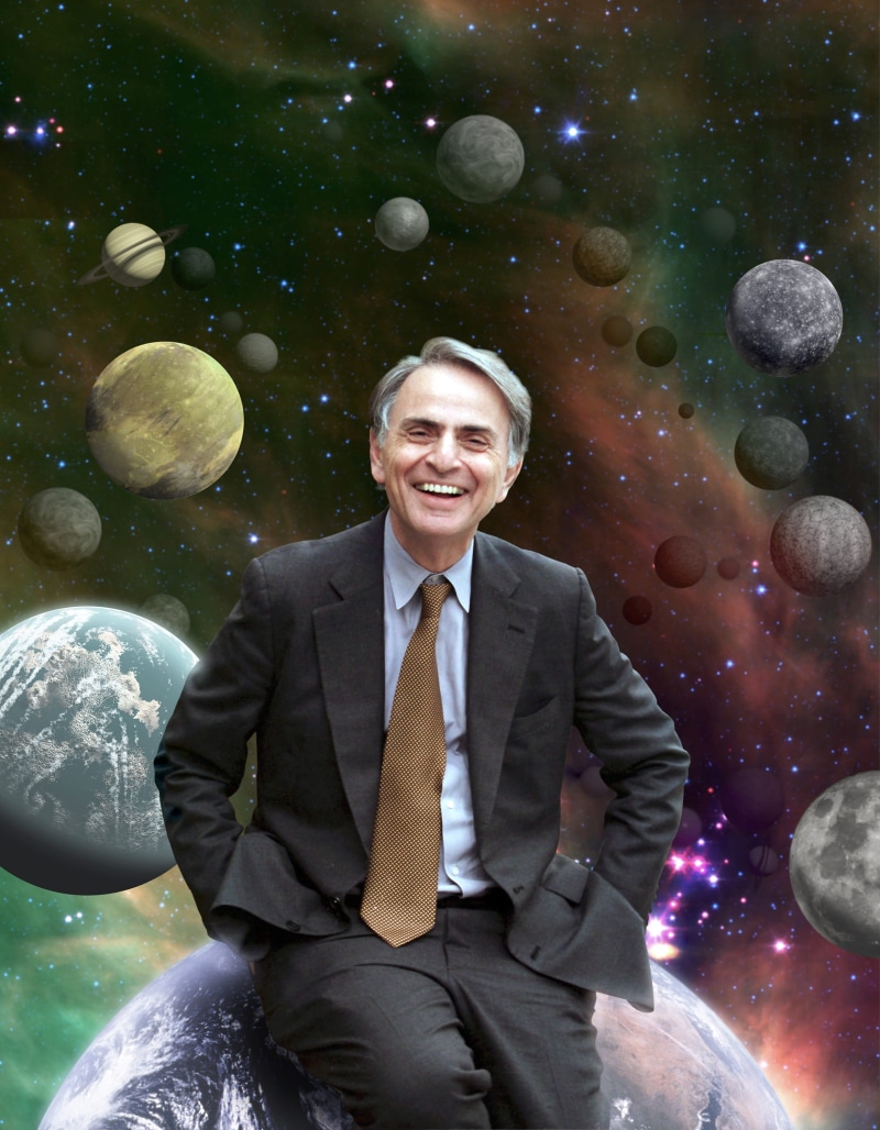 venus, men, astronomy, males, well-dressed, front view, only men, author, man, space, 2K, one person, sitting, Carl Sagan, portrait, digital composite