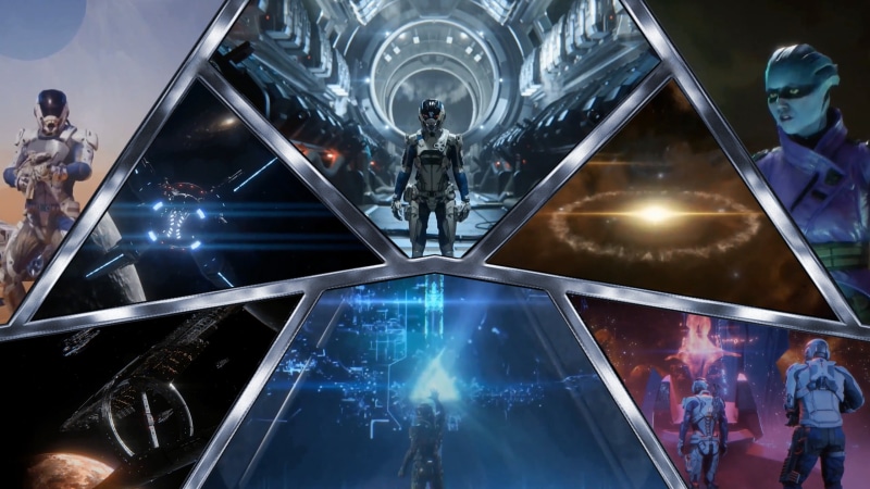 collage, architecture, technology, reflection, light, lighting equipment, game, 2K, indoors, human representation, Mass Effect: Andromeda, people, group of people