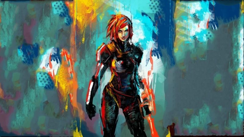 Commander Shepard, video games, art, front view, warrior, artwork, female, creativity, beautiful woman, indoors, leisure activity, hairstyle, human representation