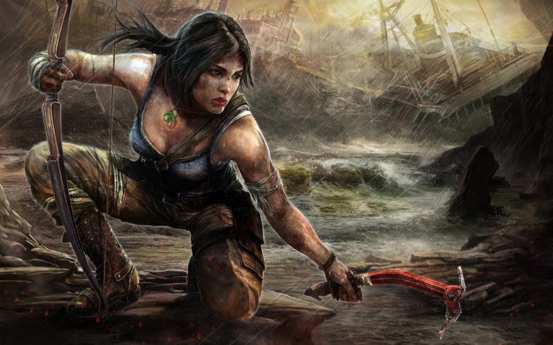 water, hairstyle, real people, muscular build, adult, strength, lifestyles, motion, video games video game characters video game girls tomb raider lara croft fan art artwork