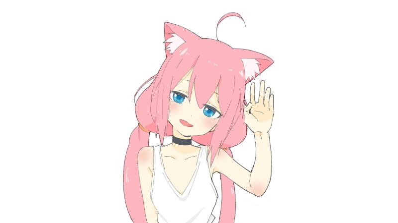 anime, simple background, Virtual Youtuber, Nekomiya Hinata (Virtual YouTuber), manga, white, pink hair, white background, 1080P, nekomimi, anime girls