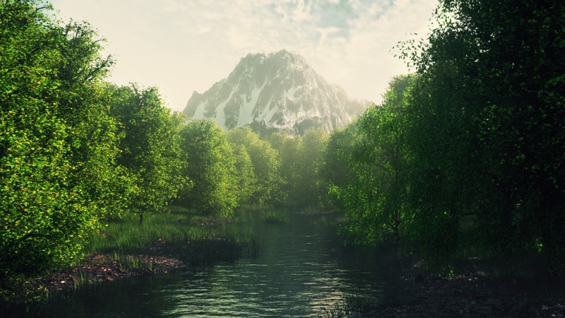 Cinema 4D, landscape, nature, OctaneRender, 1080P, river, forest