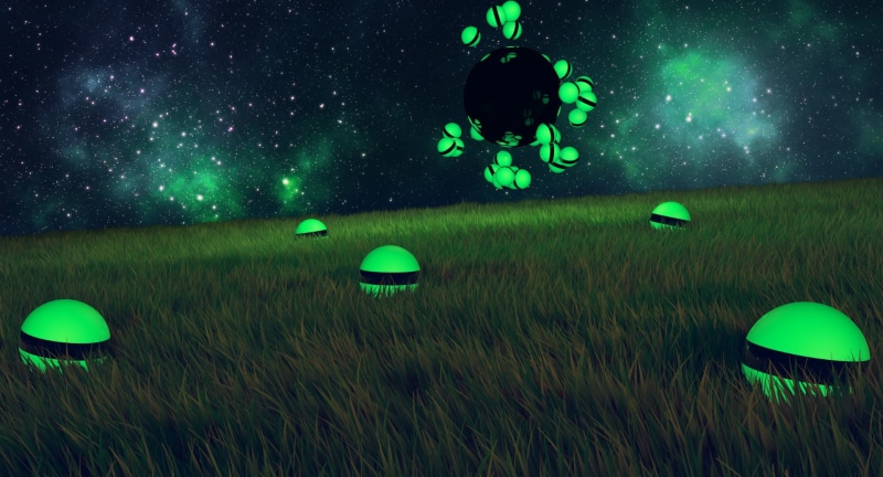space, Photoshop, grass, sphere, Cinema 4D, 1080P, field