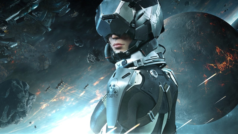 science fiction, spaceship, Eve: Valkyrie, 1080P, EVE Online, EVE Valkyrie, planet, space, skull