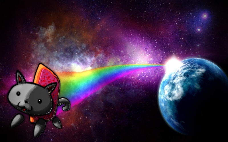 astronomy, no people, purple, cape, illuminated, memes, night, space, cat, rainbows, planet, power in nature, sphere, galaxy, creativity, planet - space