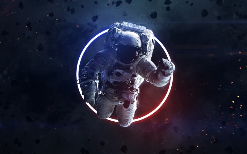 Ring, Astronaut, Vadim Sadovski, Neon, Cosmos, 1080P, Art, by Vadim Sadovski, Space, Asteroids