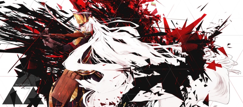 digital art, Abstract photography, sword, Altair (Re: Creators), Re:CREATORS, shotgun, anime girls, white hair, 2K