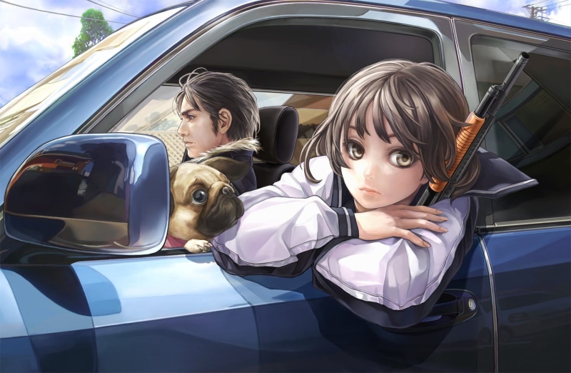 boys, looking at camera, outdoors, travel, girls, anime, car, child, real people, people, 720P, transportation, land vehicle, portrait, women, shotgun