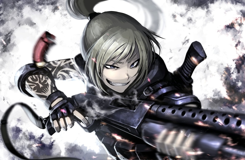 anime girls, 720P, tattoo, girls with guns, Hellshock, shotgun