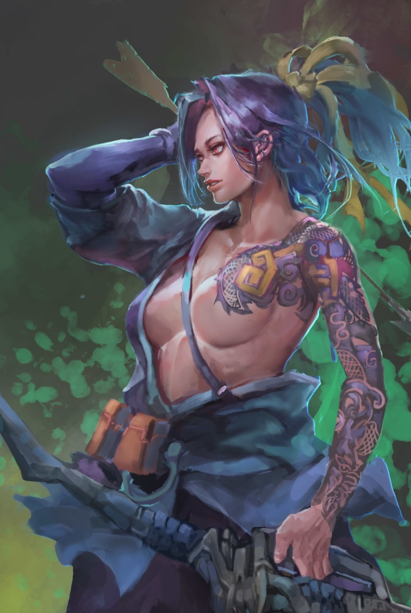 hairstyle, clothing, three quarter length, hair, costume, Hanzo (Overwatch), lifestyles, 1080P, beautiful woman, genderswap, fashion, Overwatch, day, women