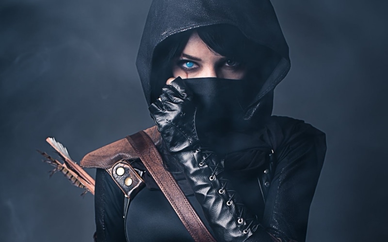 Thief, arrows, cosplay, genderswap, Lyz Brickley, women, 720P, ninjas