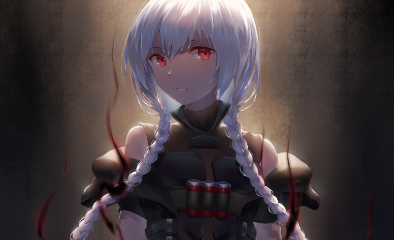 Reaper (Overwatch), pigtails, anime girls, Overwatch, white hair, looking at viewer, genderswap, video games, red eyes, 1080P, anime