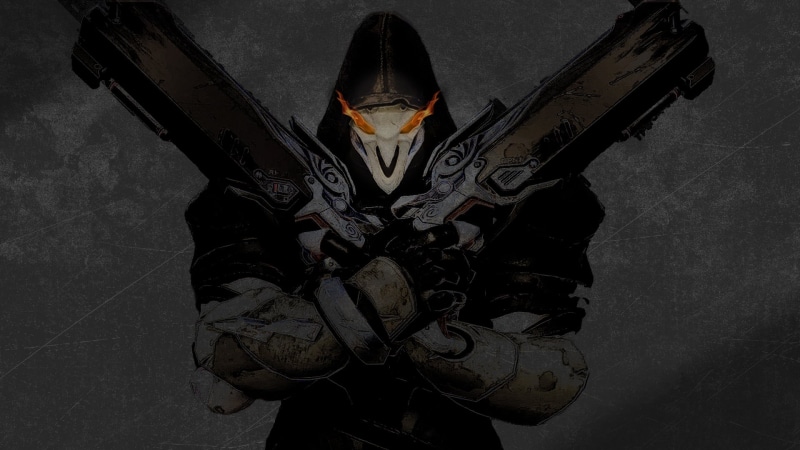 war, Reaper (Overwatch), gun, armed Forces, clothing, security, handgun, dark, front view, sport, indoors, obscured face, illustration, protection, weapon