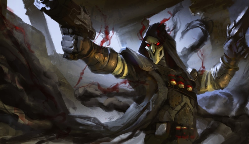 built structure, representation, religion, statue, Reaper (Overwatch), place of worship, architecture, gun, indoors, people, building, creativity, Overwatch