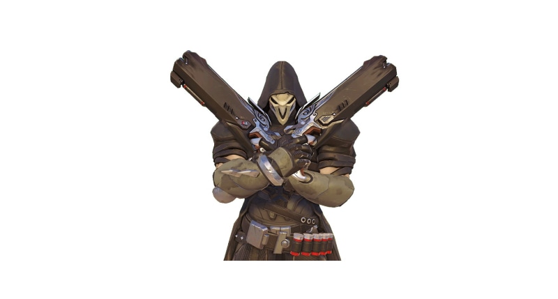 representation, copy space, two, human representation, digital, cut out, Overwatch, indoors, holding, nature, guns, day, reaper, wood - material, clear sky