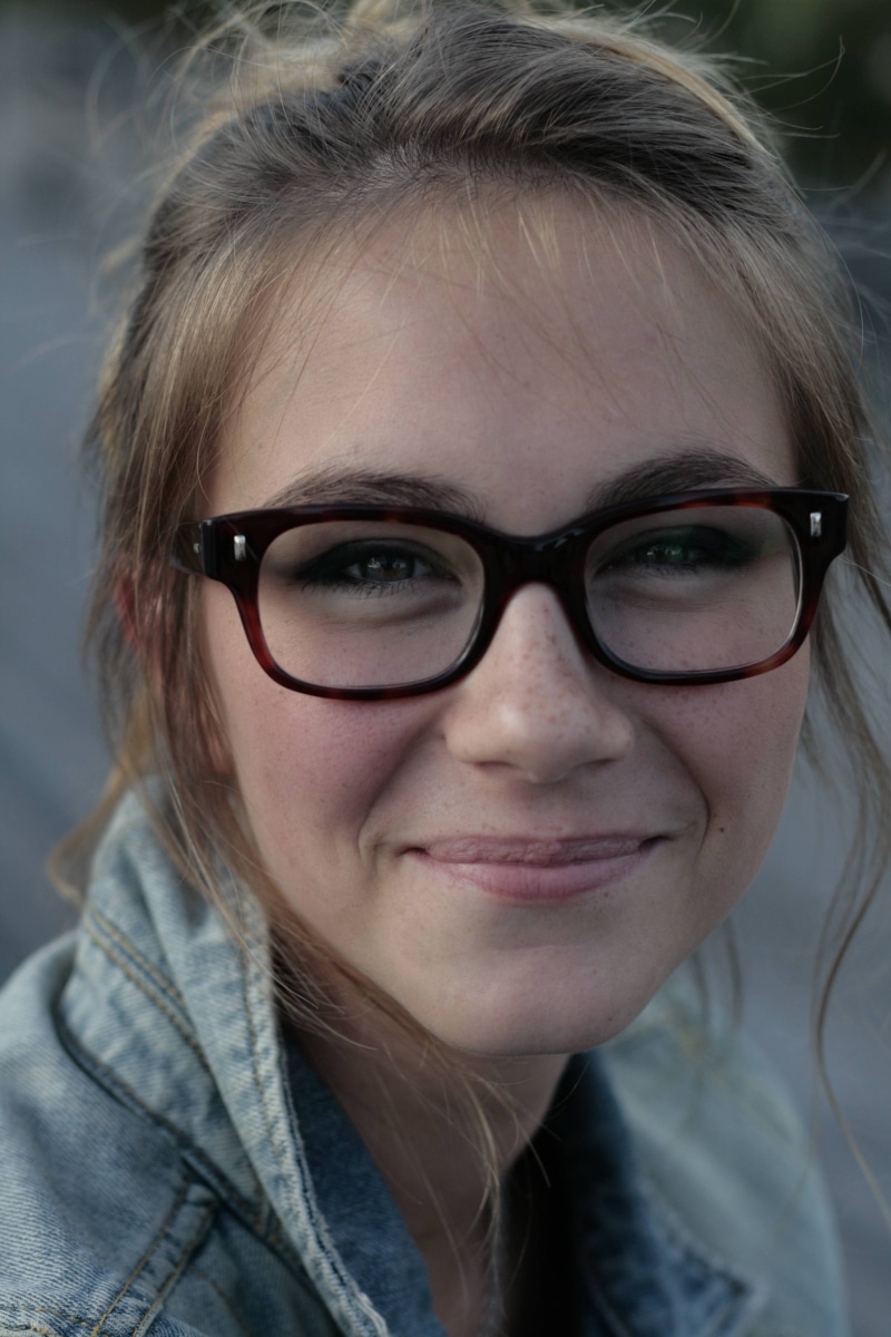 body part, headshot, wearing, 4K, hairstyle, blonde, smiling, teenager, woman, women with glasses, adult, real people, frame, close-up, one person, portrait
