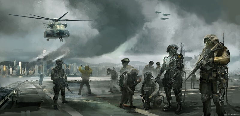 pixelated, motion, men, smoke - physical structure, sky, day, group of people, real people, architecture, soldier, mode of transportation, air vehicle