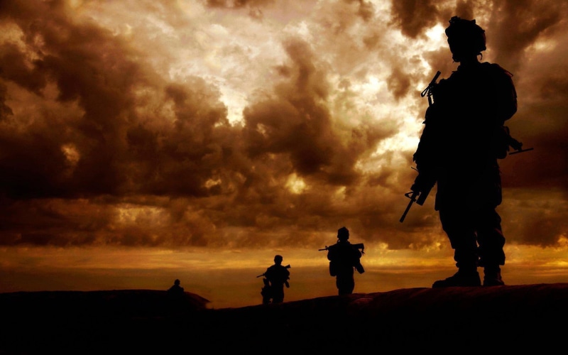 silhouettes, silhouette, photography, army, 1920x1200, soldier, sunset, 1080P