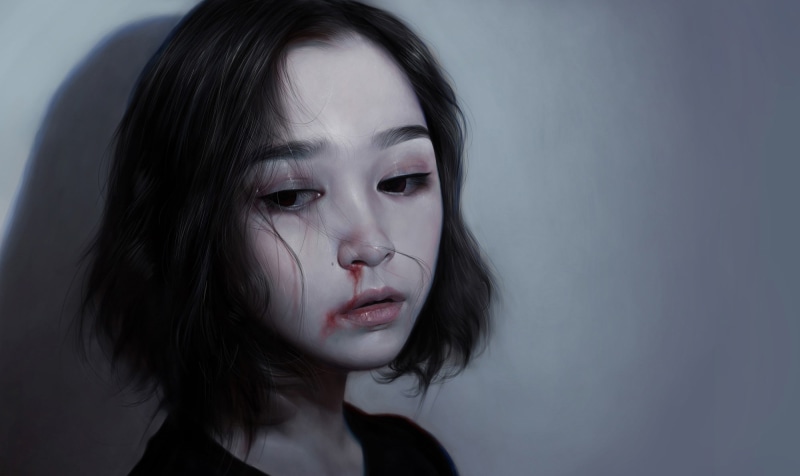 women, blood, face, 1080P, abuse, artwork