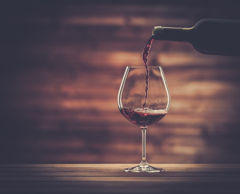 wood - Material, wine, cabernet Sauvignon Grape, glass - Material, still life, table, rustic, 5K, indoors, red, wine Bottle, alcohol, black Color, wine glass