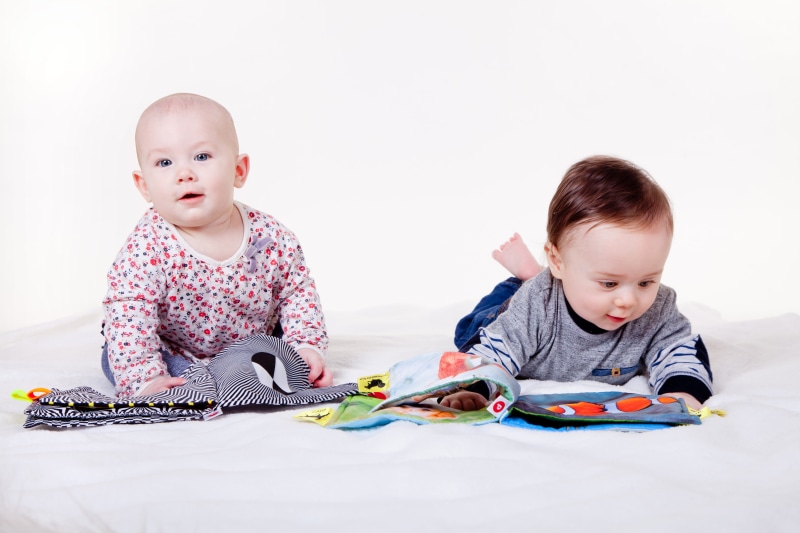 cute, a brilliant child, sensory integration, book preview, newborn baby, sitting, boy girl, child, fun, white, togetherness, a couple of babies, surface