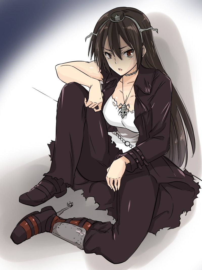 long hair, full length, anime, women, 1080P, music, sitting, fashion, indoors, Kantai Collection, arts culture and entertainment, crouching, holding, open shirt