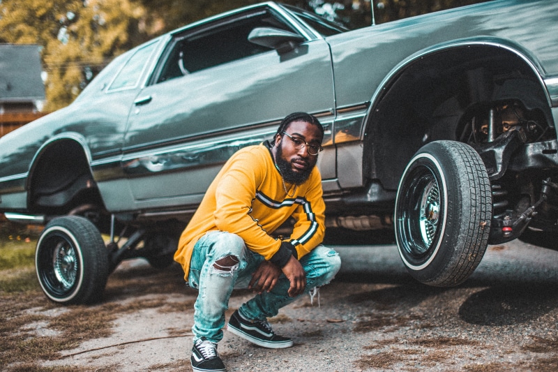 street, black, coupe, vintage, street style, tire, caucasian Ethnicity, yellow, classic, urban, beside, occupation, road, manual Worker, service, beard