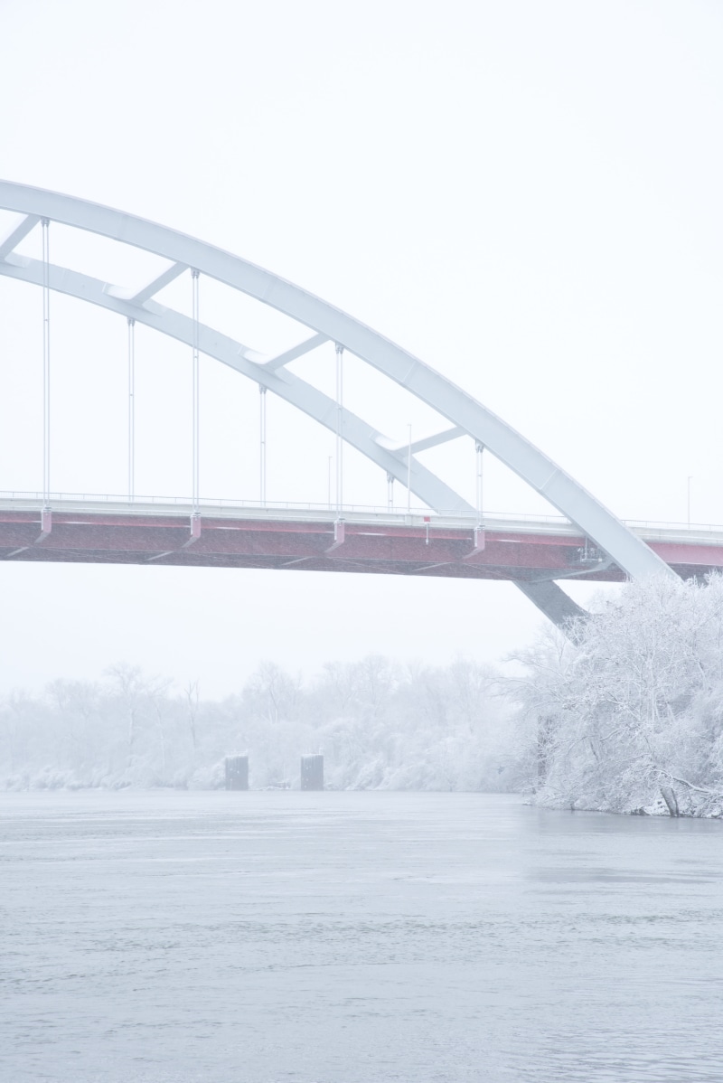 steel, flow, route, built structure, transportation, sky, snow, water, fog, architecture, path, bridge, meta, winter, cold temperature, support, river