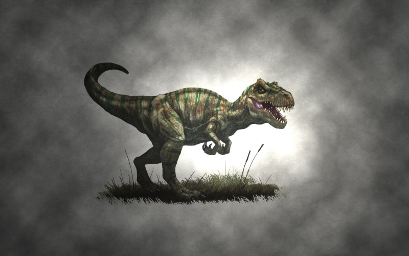 representation, animals, animal representation, T-Rex, dinosaur, low angle view, art and craft, grey, extinct, sculpture, cloud - sky, ancient, drawing